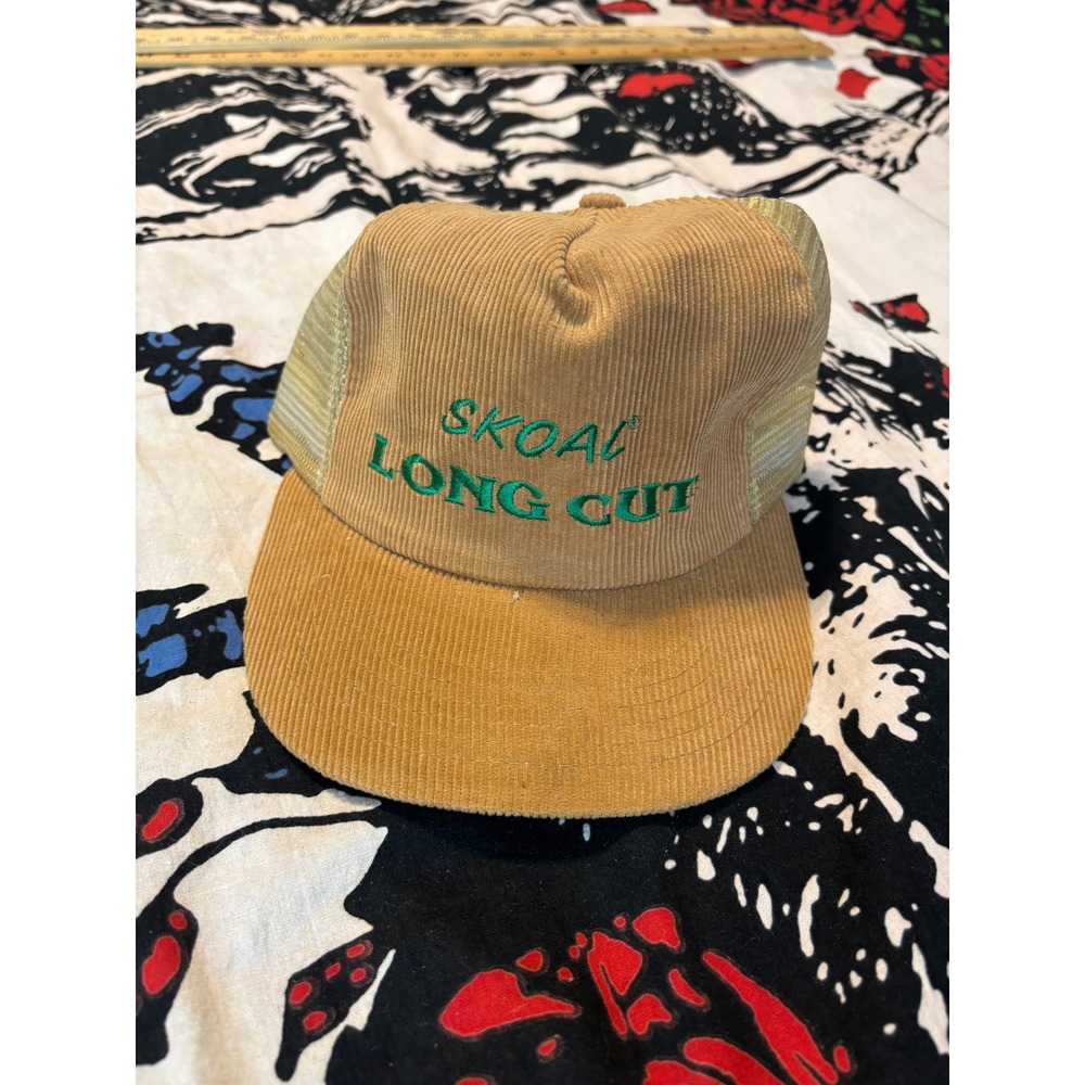 Vintage Skoal Long Cut Trucker Hat Tan Corduroy Mesh Snapback Tobacco Cap Mens